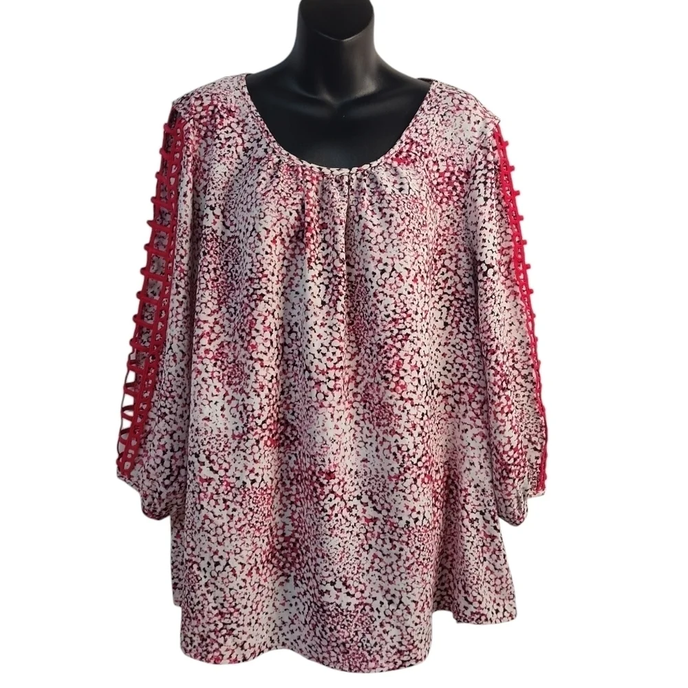 Olivia & Martin Blouses Women's Pink White Cut-out 3/4 Sleeve Size 2X - Picture 1 of 7